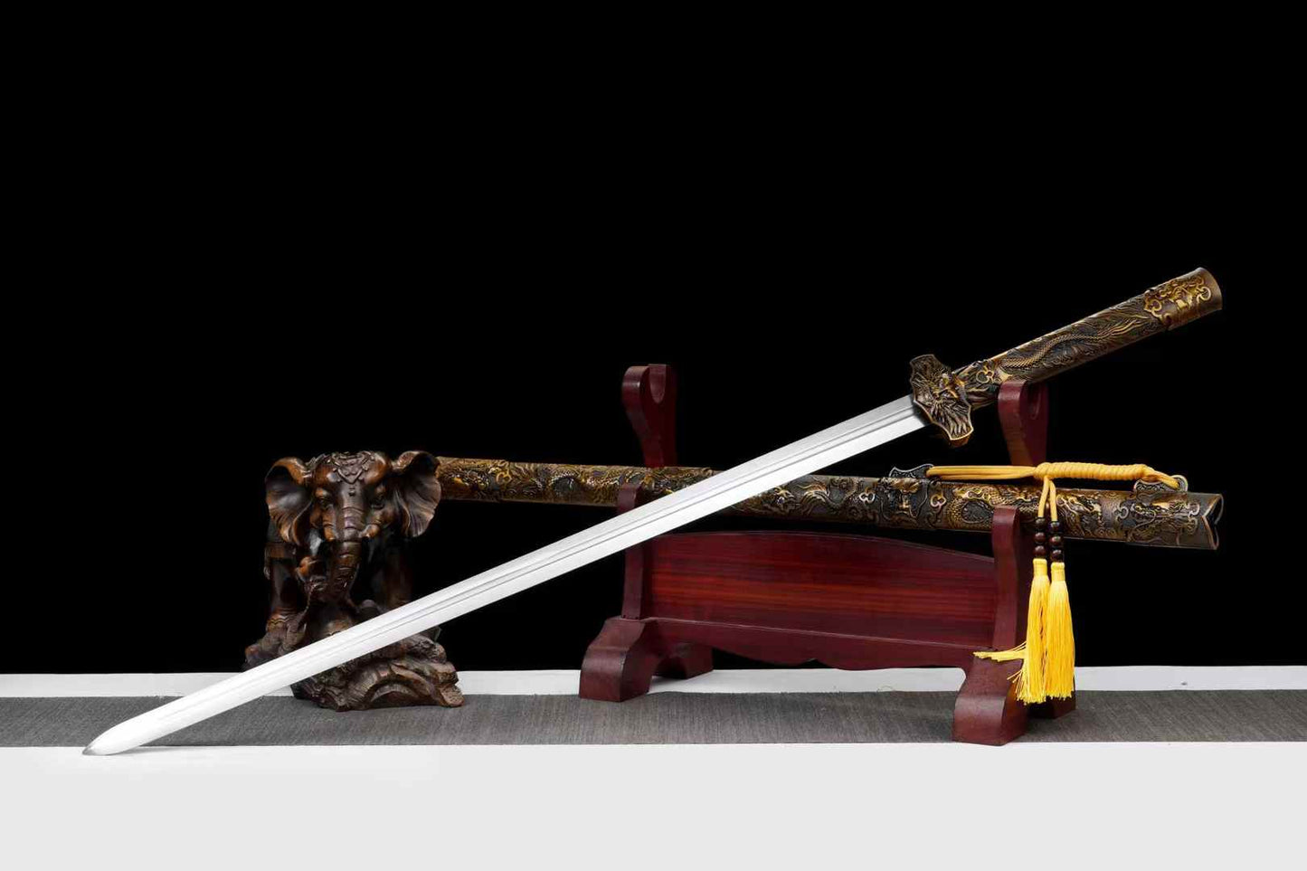 Yaolong Jian | Hand-Forged High Manganese Steel Chinese Sword with Alloy Dragon Relief Fittings & Scabbard