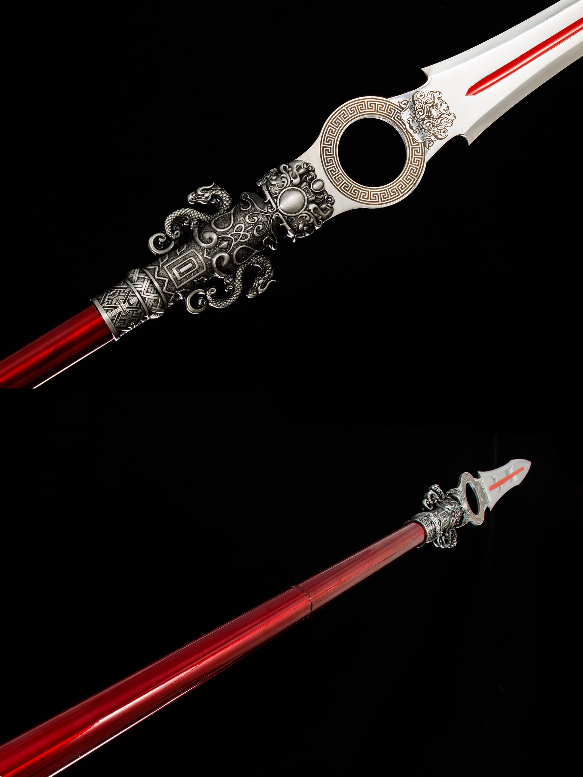 Dragon Spear,Forged Damascus Steel Spearhead,Rosewood Rod