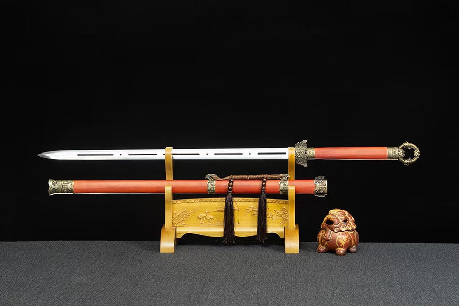 LoongSword Chinese Han Jian Sword,Hand Forged high Manganese Steel Blade,Alloy Fittings,Redwood Scabbard
