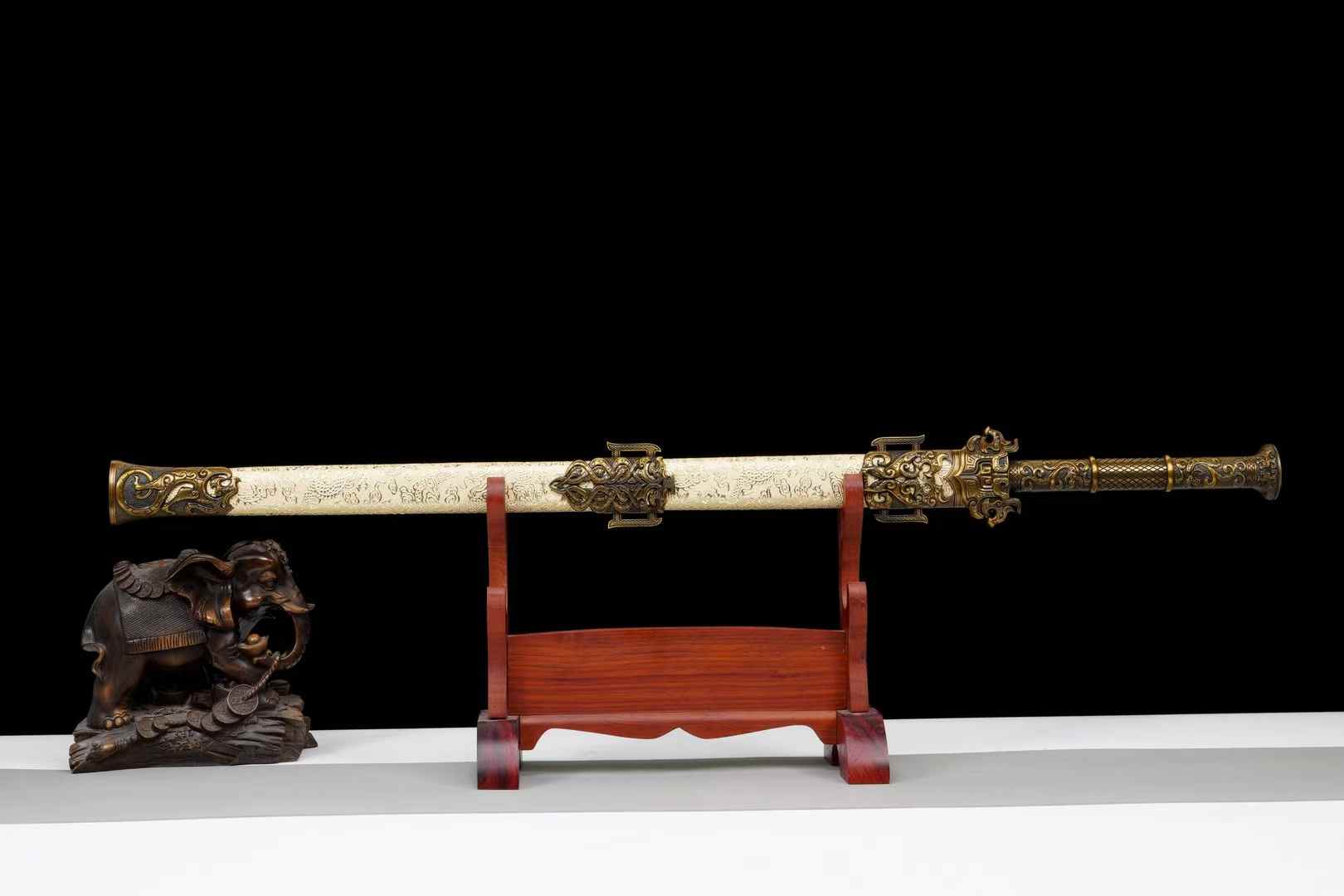 Yue King Jian Sword | Hand-Forged High Manganese Steel Chinese Jian with Bronze Alloy Fittings & Dragon Scabbard
