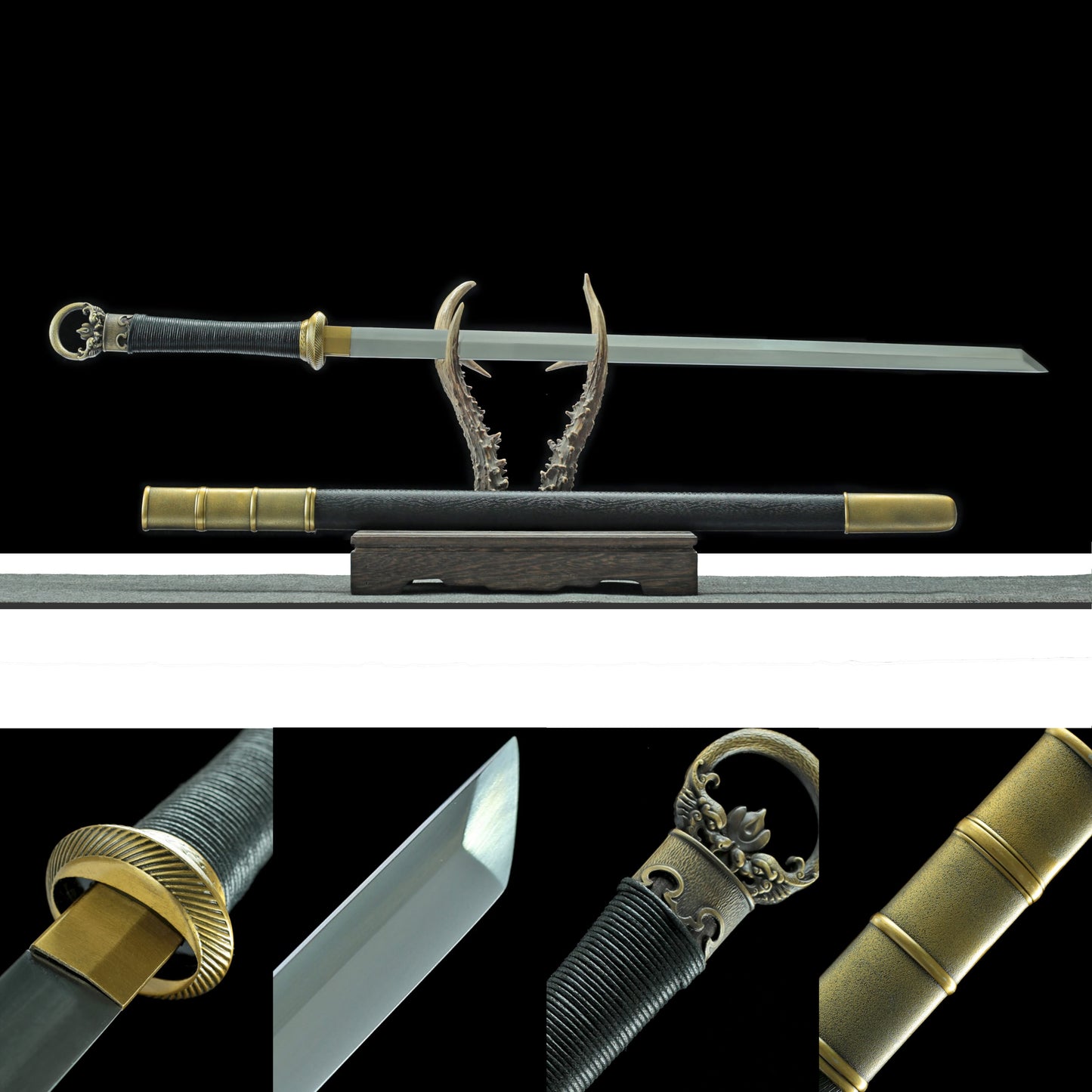 Ring-Pommel Tang Dao | Hand-Forged High Manganese Steel Huanshou Dao with PU Scabbard & Alloy Fittings