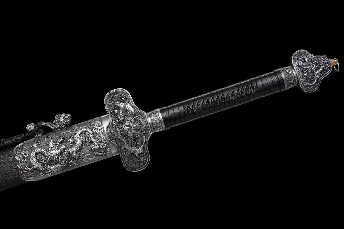 Jiulong Jian | Hand-Forged High Manganese Steel Chinese Sword with Double Fullers & Cord-Wrapped Handle