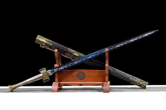 Four Symbols Han Jian | High Carbon Steel Chinese Sword with Blue-Etched Blade & PU Leather Scabbard
