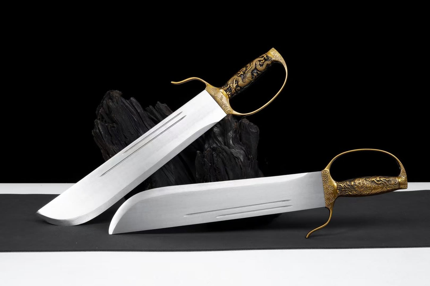 Wing Chun Butterfly Swords Twin Set | Gold-Tone Baat Cham Dao Display Blades - Chinese Sword store