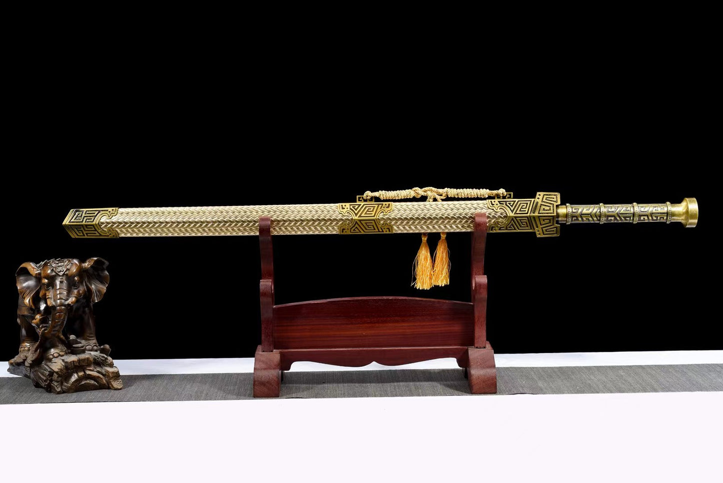 Qin King Jian | Hand-Forged High Manganese Steel Chinese Sword with Qin-Style Alloy Fittings & Gold Scabbard