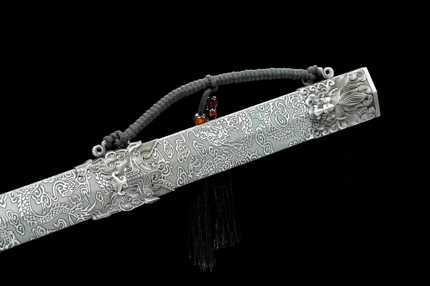 Han jian Swords Real Forged High Carbon Steel Etched Blade,Alloy Fittings,Faux Leather Scabbard