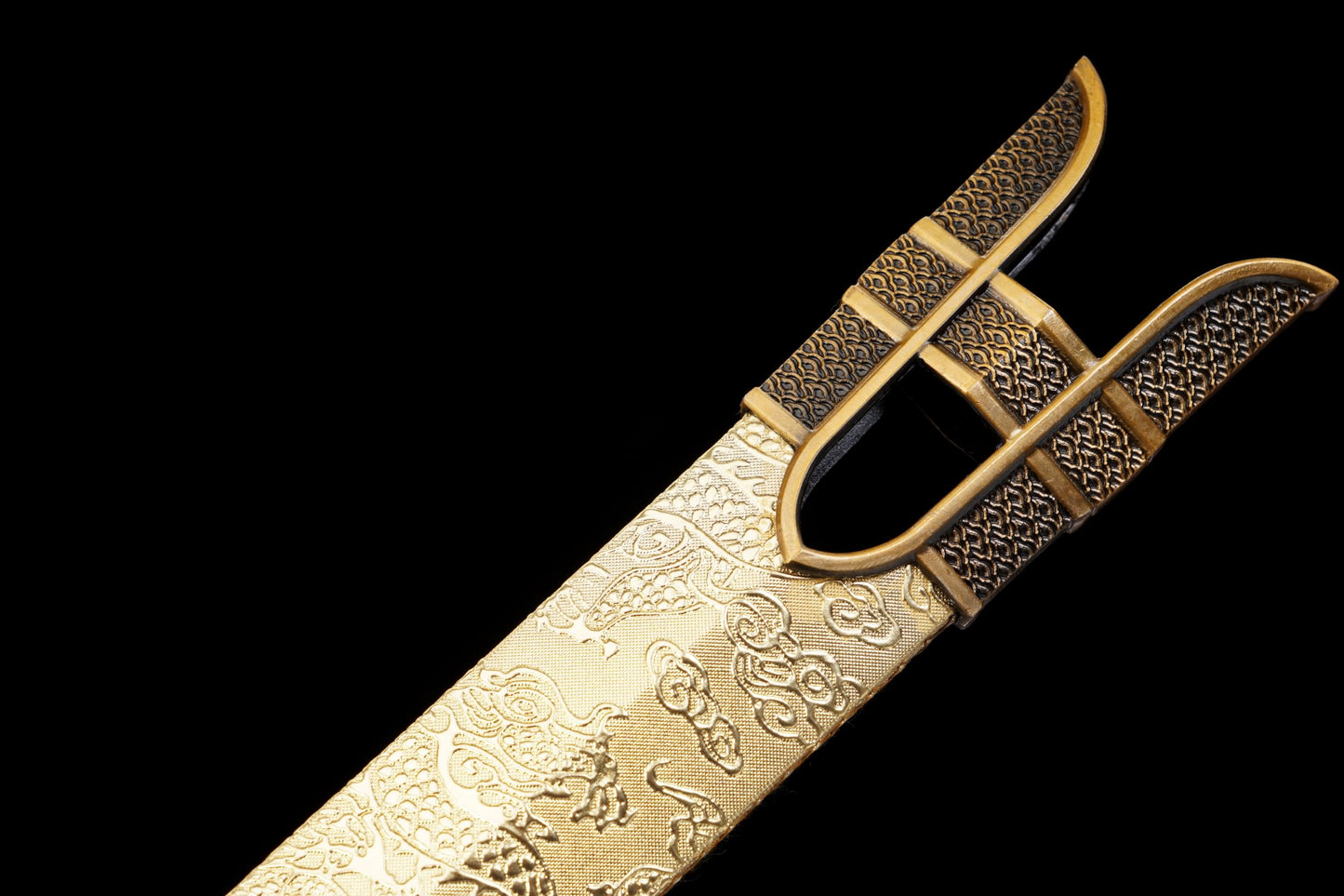 Longyuan Jian – Engraved Chinese Sword with Dragon Scabbard & Brass-Style Fittings