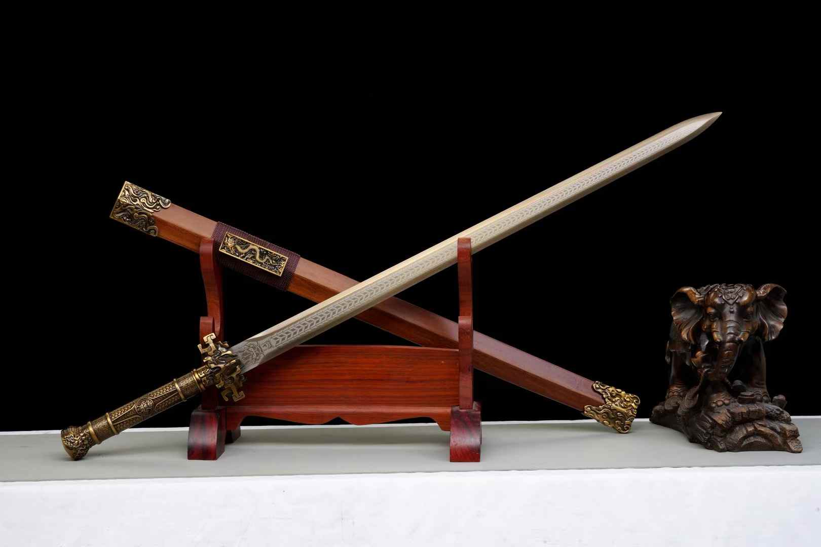 Han Jian Sword | Hand-Forged High Manganese Steel Chinese Jian with Bronze Alloy Fittings & Rosewood Scabbard