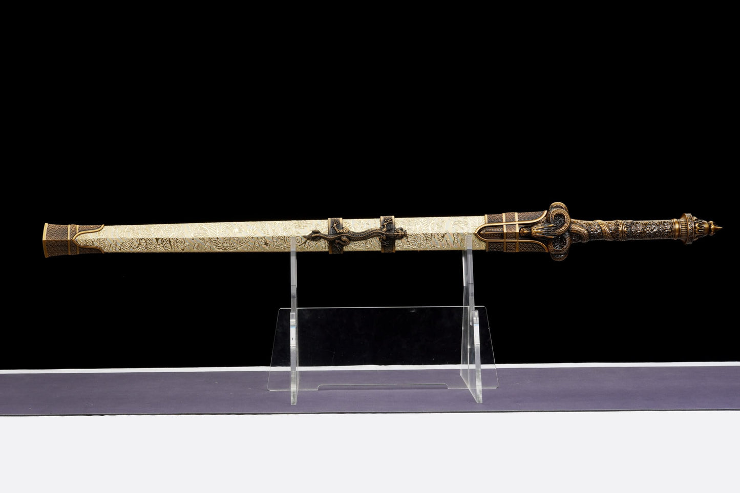 Longyuan Jian – Engraved Chinese Sword with Dragon Scabbard & Brass-Style Fittings