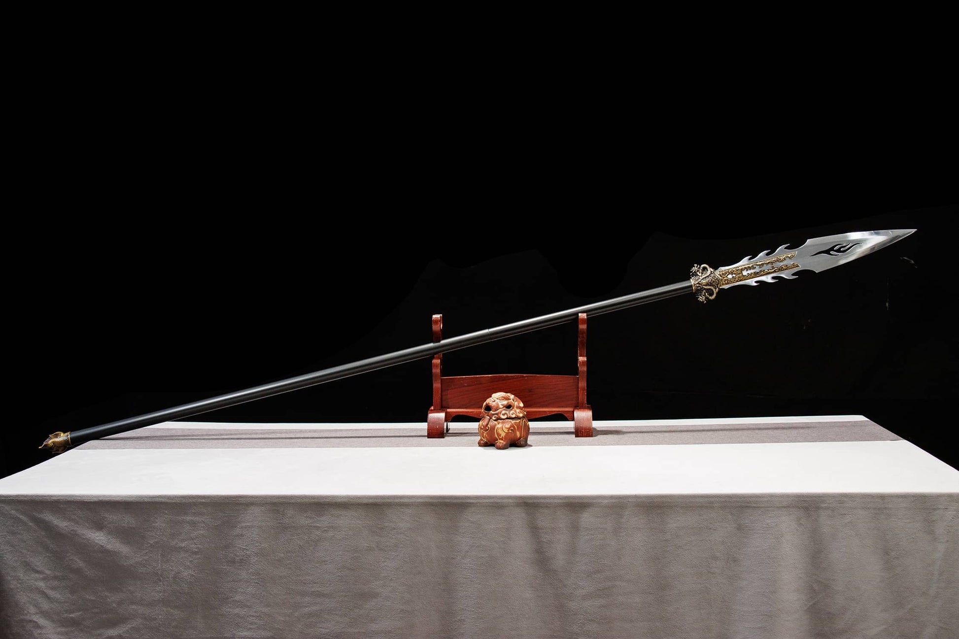 Flame Spear | Hand-Forged High Manganese Steel Chinese Polearm with Dragon Relief Fittings for Wushu & Display