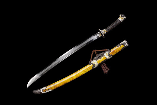 Red Dragon Qing Dao | Hand-Forged Multi-Layer Composite Steel Chinese Saber with Brass Fittings & Camphor Wood Scabbard