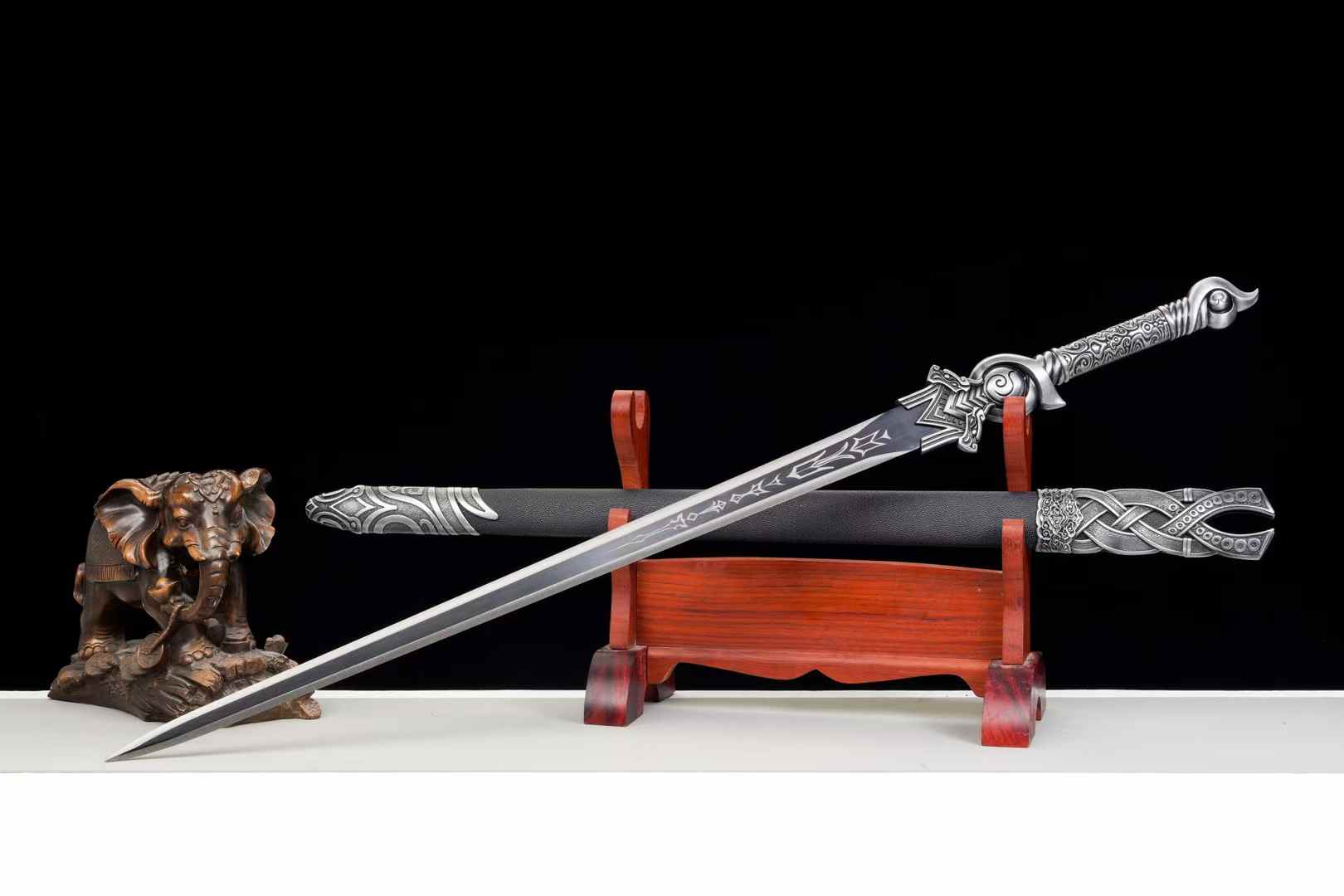 Haoque Han Jian | Hand-Forged High Manganese Steel Chinese Sword with One-Piece Alloy Handle & Wood Scabbard