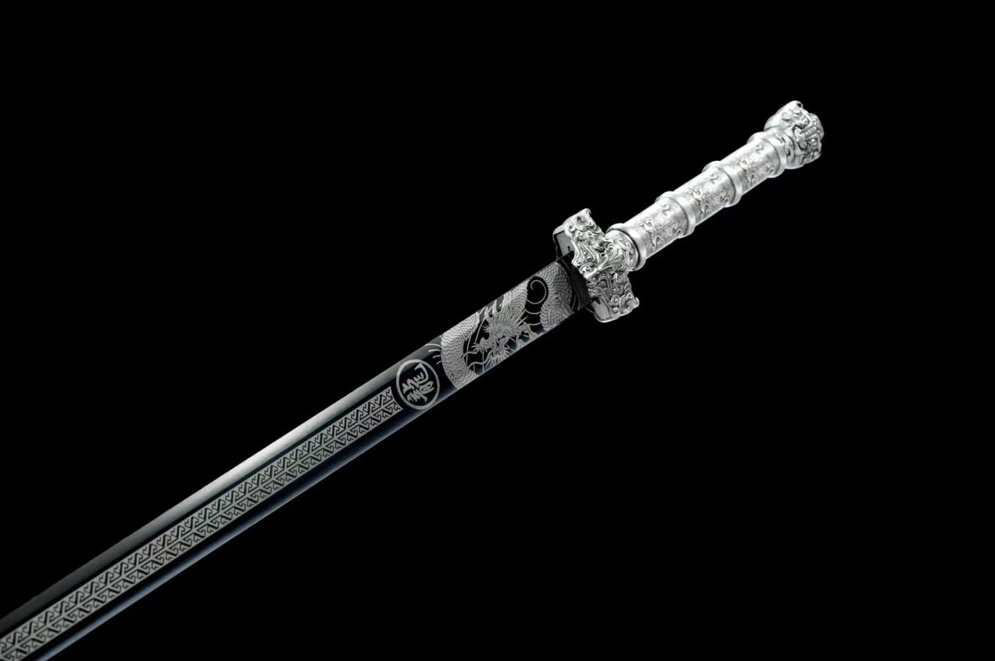 Han jian Swords Real Forged High Carbon Steel Etched Blade,Alloy Fittings,Faux Leather Scabbard