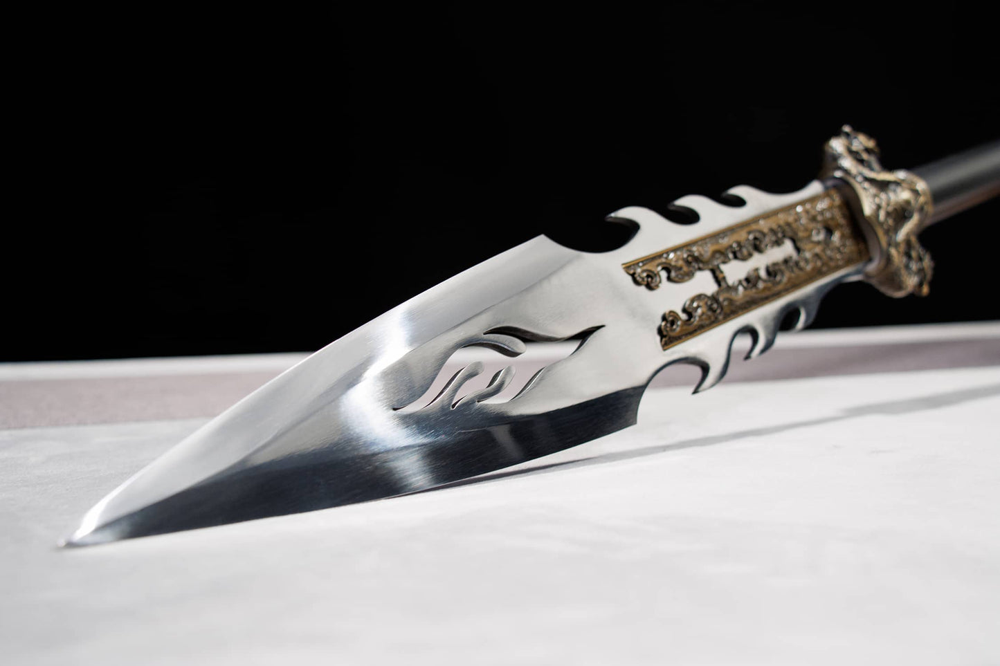 Flame Spear | Hand-Forged High Manganese Steel Chinese Polearm with Dragon Relief Fittings for Wushu & Display