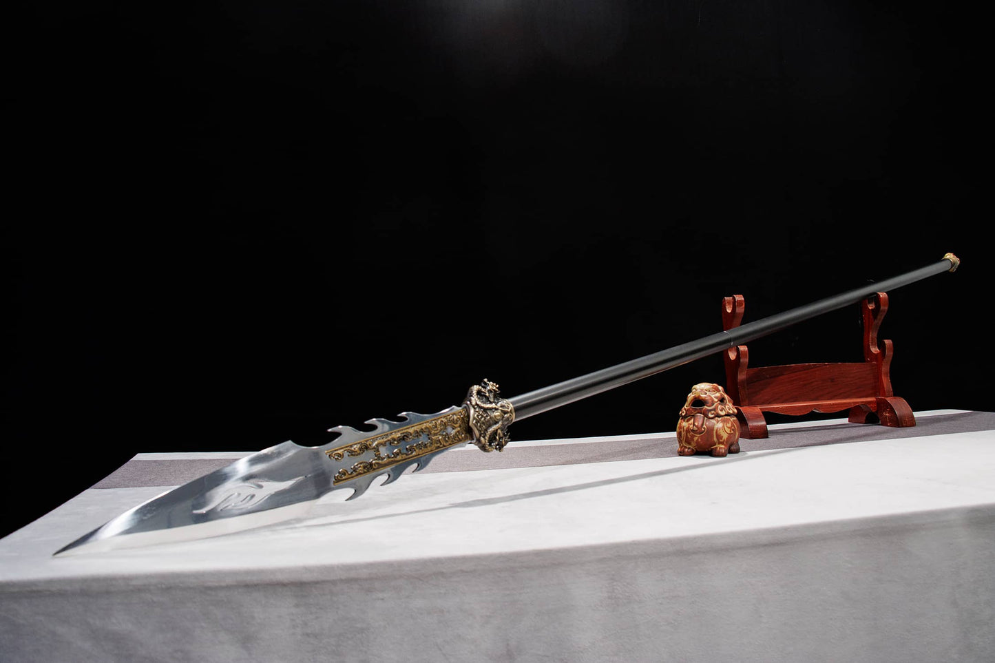 Flame Spear | Hand-Forged High Manganese Steel Chinese Polearm with Dragon Relief Fittings for Wushu & Display