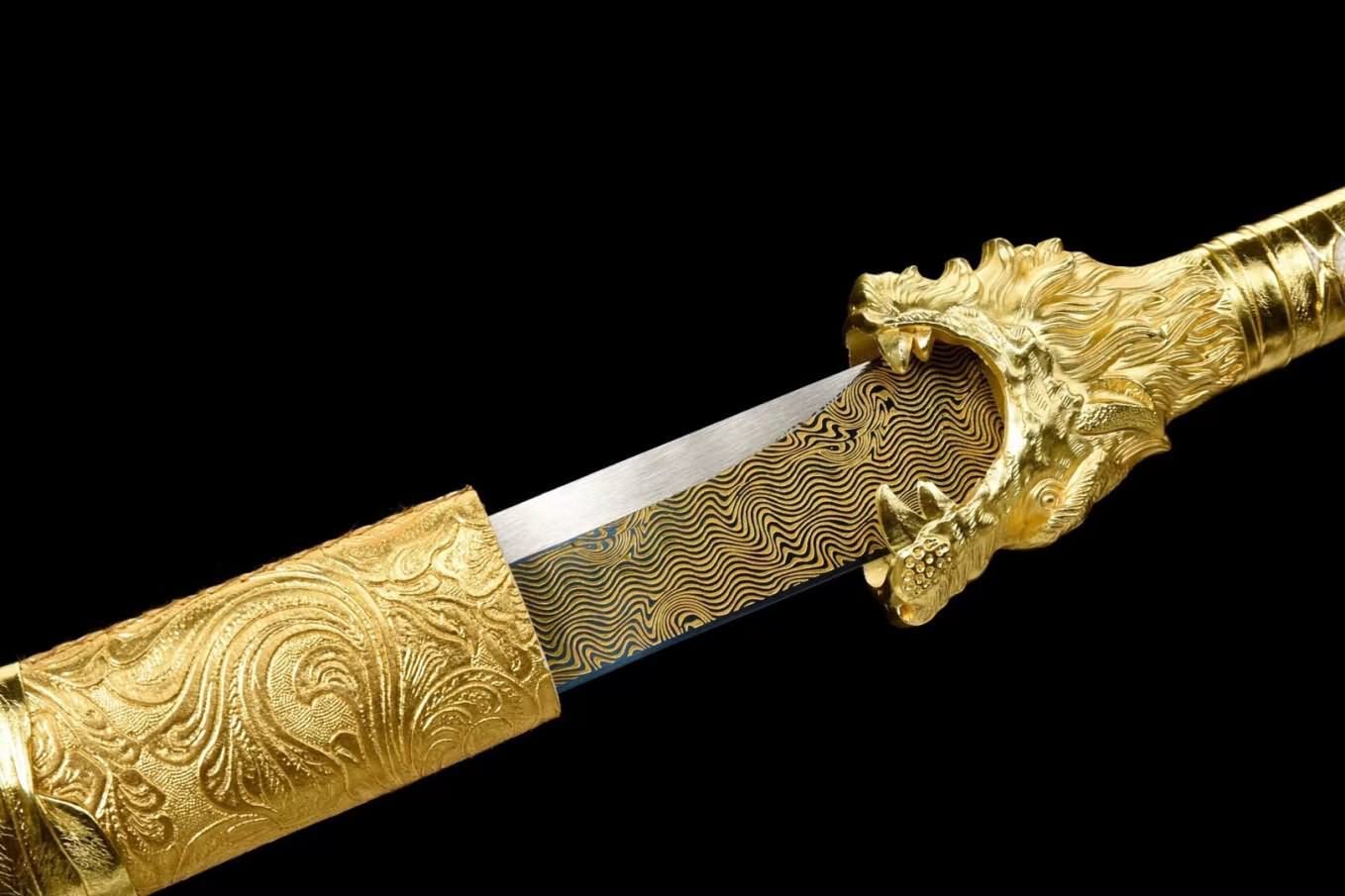 LOONGSWORD,Golden Dragon Tang jian,Battle Ready,Hand Forged Etched Blades