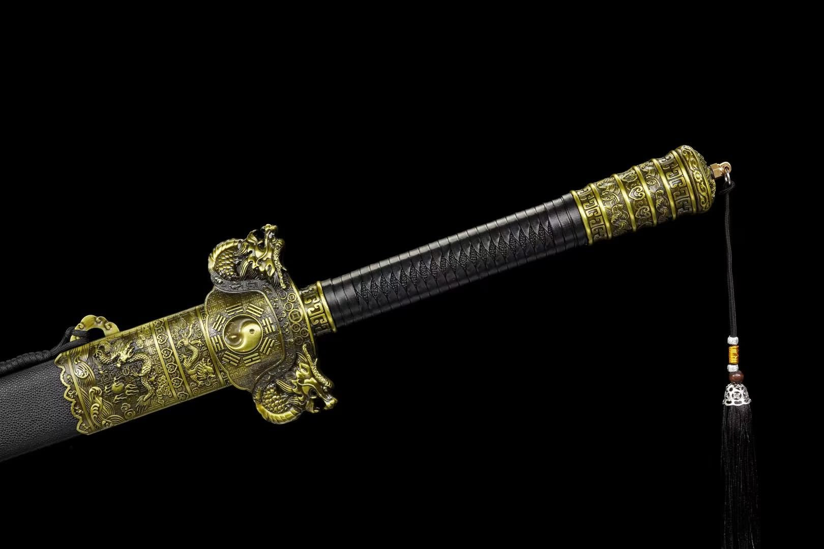 Bagua Jian | Hand-Forged High Manganese Steel Chinese Sword with Etched Blade & Leather-Wrapped Scabbard