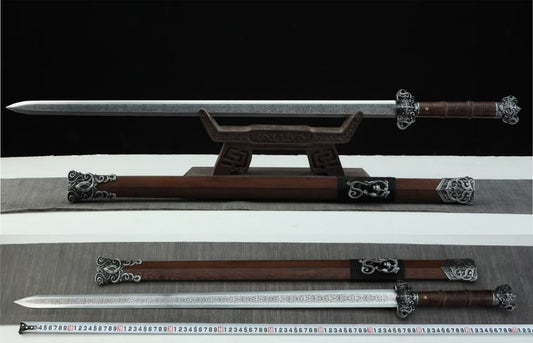 Traditional Han Sword-Hand-Forged Carbon Steel Blade with Dragon Totem Fittings