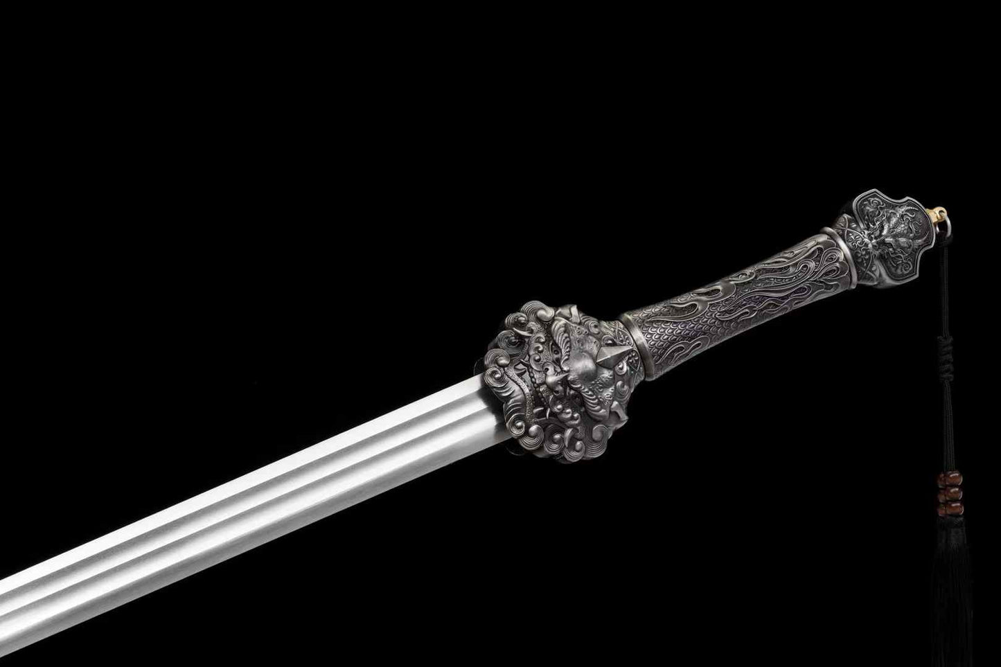 Fulong Jian | Hand-Forged High Manganese Steel Chinese Sword with Cord-Wrapped Handle & PU Leather Scabbard