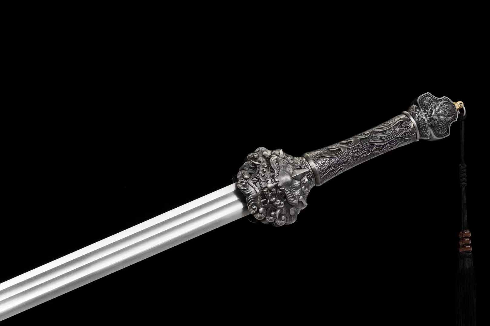 Fulong Jian | Hand-Forged High Manganese Steel Chinese Sword with Cord-Wrapped Handle & PU Leather Scabbard