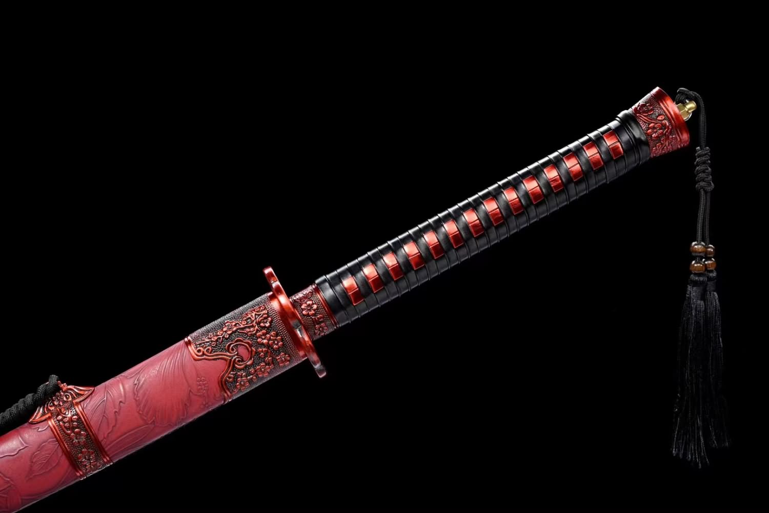 Qing dao Sword Real Forged High Carbon Steel Blade,Alloy Fittings,Red Scabbard