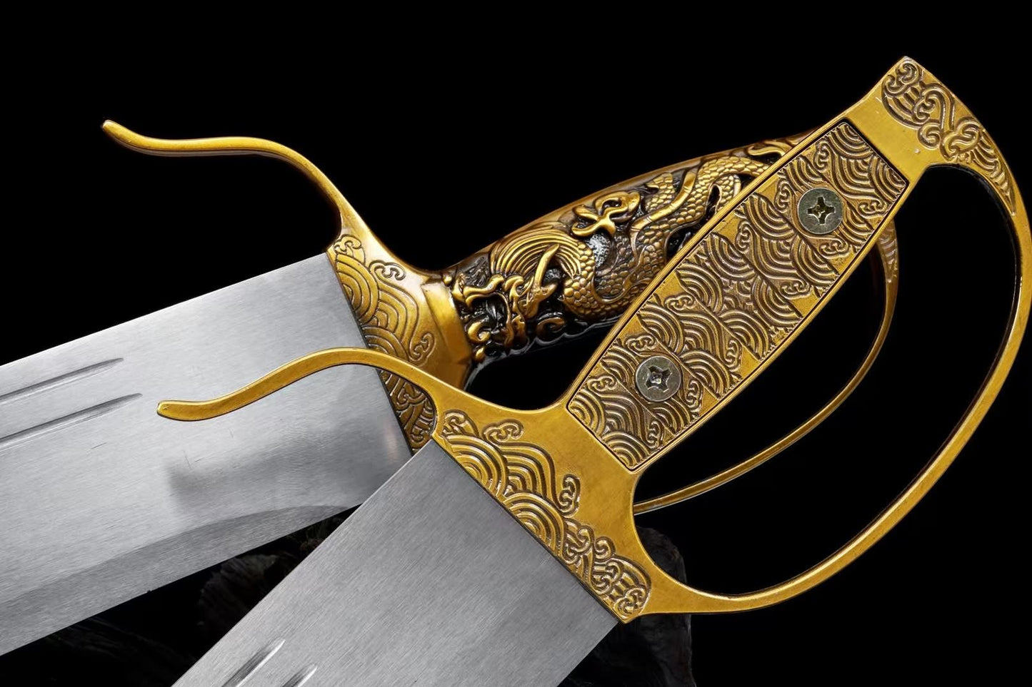 Wing Chun Butterfly Swords Twin Set | Gold-Tone Baat Cham Dao Display Blades - Chinese Sword store