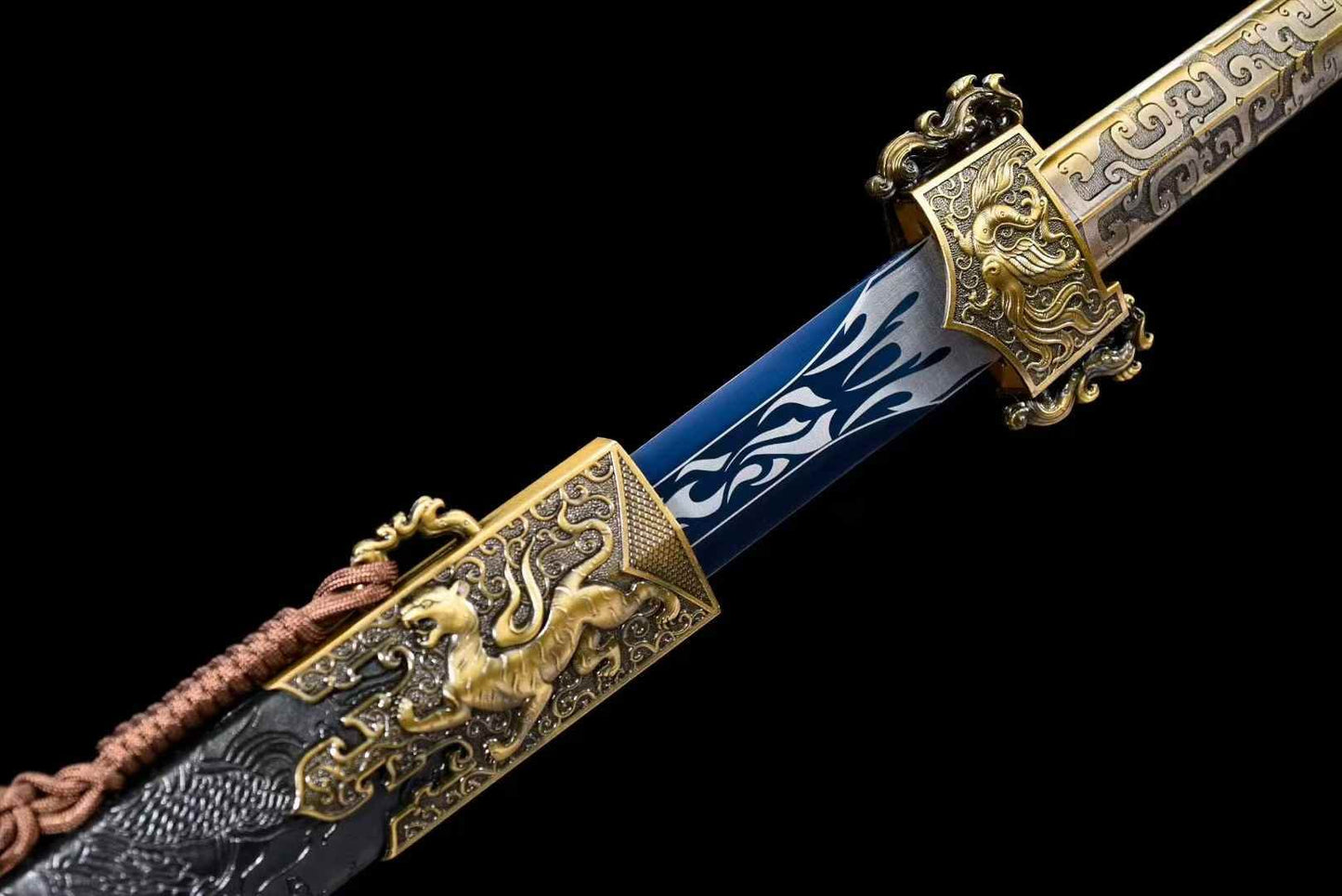 Four Symbols Han Jian | High Carbon Steel Chinese Sword with Blue-Etched Blade & PU Leather Scabbard