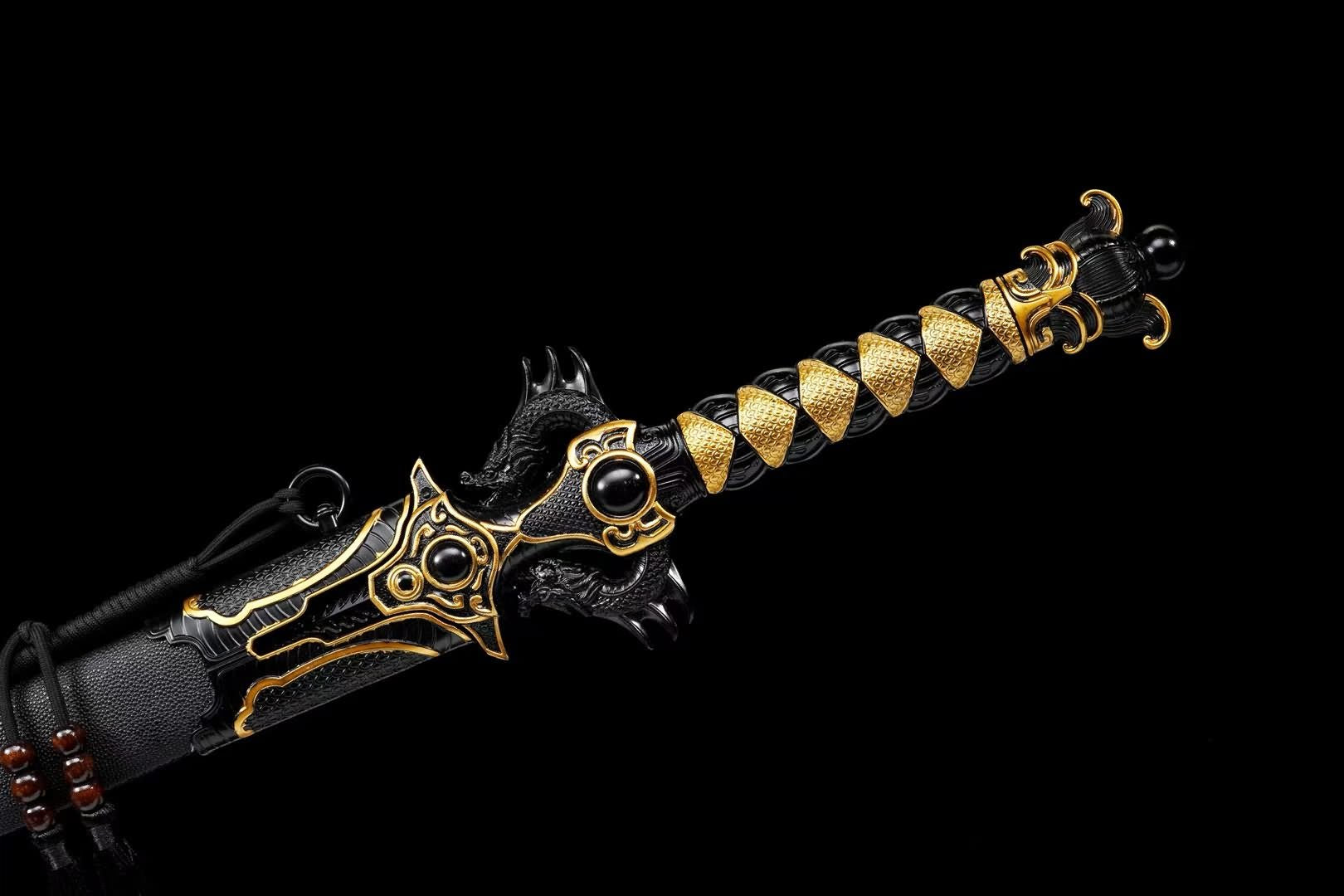 Double-Dragon Jian | Hand-Forged High Manganese Steel Chinese Sword with Dragon Engraving & Alloy Fittings