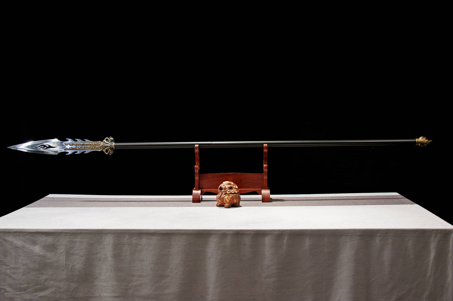 Flame Spear | Hand-Forged High Manganese Steel Chinese Polearm with Dragon Relief Fittings for Wushu & Display