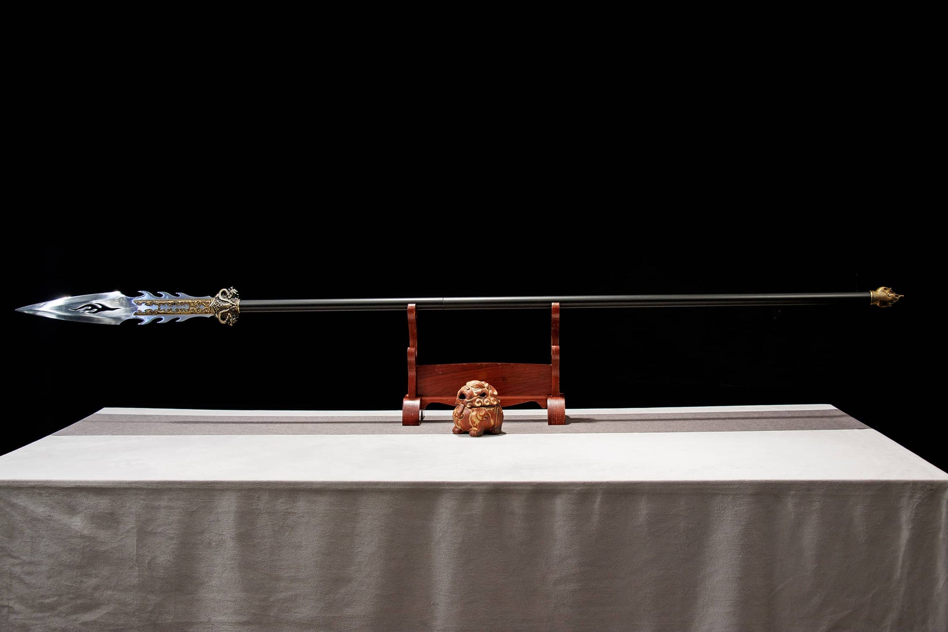 Flame Spear | Hand-Forged High Manganese Steel Chinese Polearm with Dragon Relief Fittings for Wushu & Display