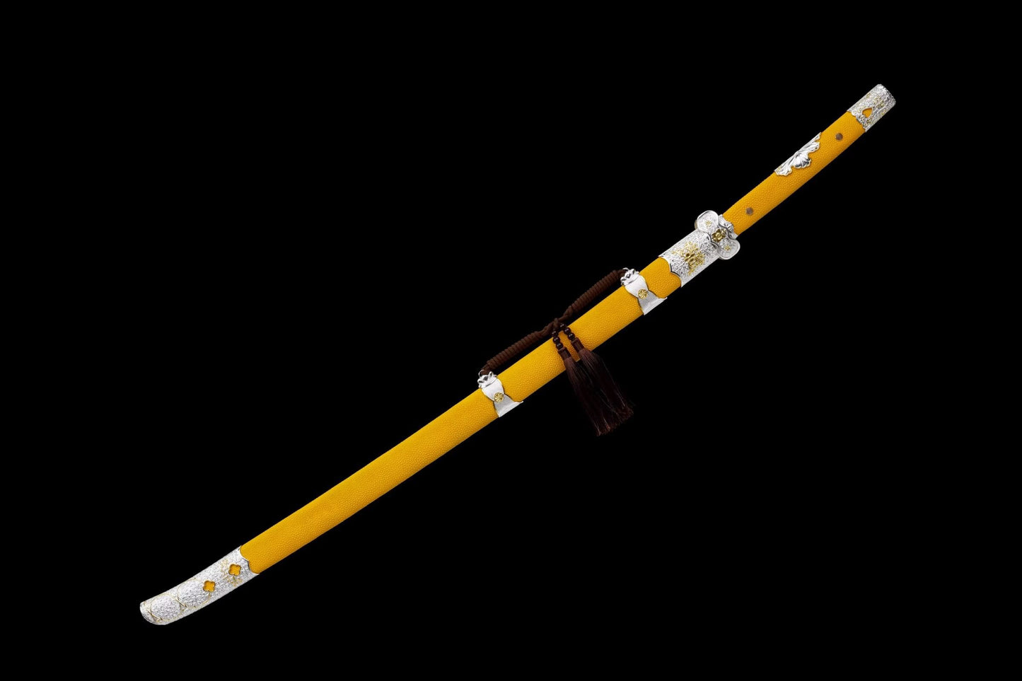 Sakura War Dao | Hand-Forged Five-Layer Steel Chinese Saber with Yellow Ray-Skin Scabbard & Gilt-Brass Fittings