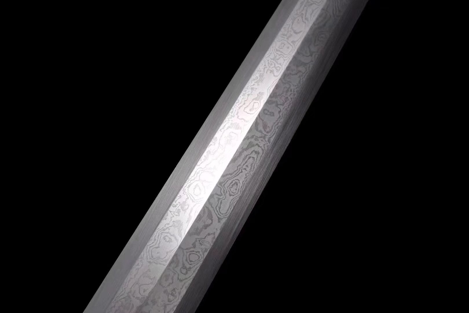 Yongle Jian | Hand-Forged Eight-Facet Pattern Steel Chinese Sword with Ebony Scabbard & Antique Alloy Fittings
