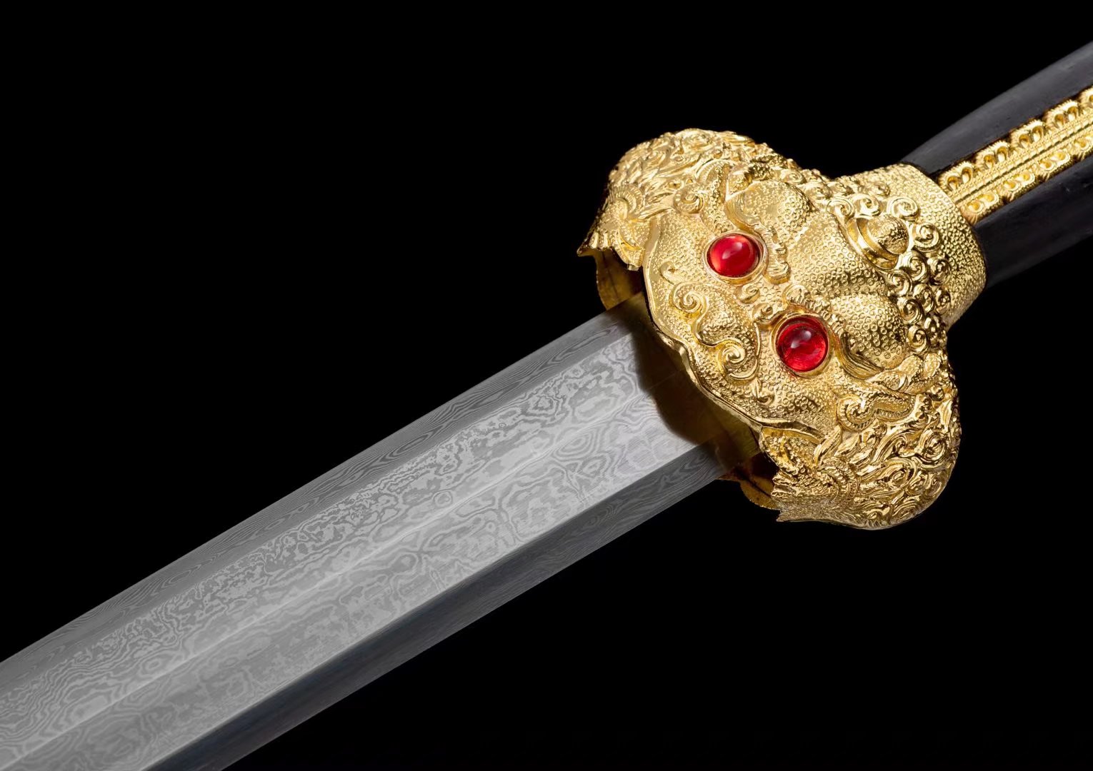 Yongle Jian | Hand-Forged Eight-Facet Pattern Steel Chinese Sword with Ebony Scabbard & Antique Alloy Fittings