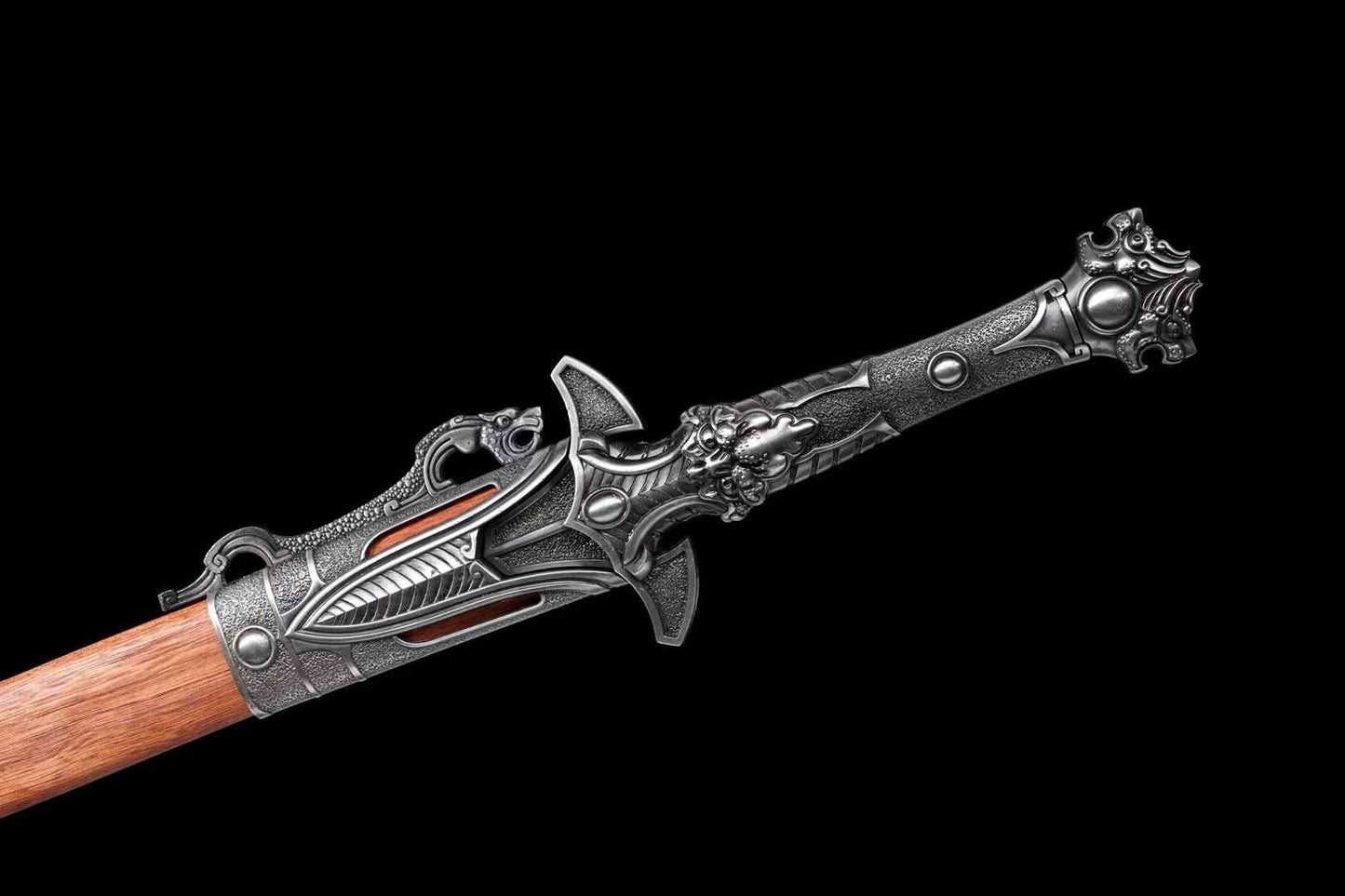 Tianji Chinese Jian 40.9″ | Folded Damascus High-Mn Steel, Rosewood Scabbard