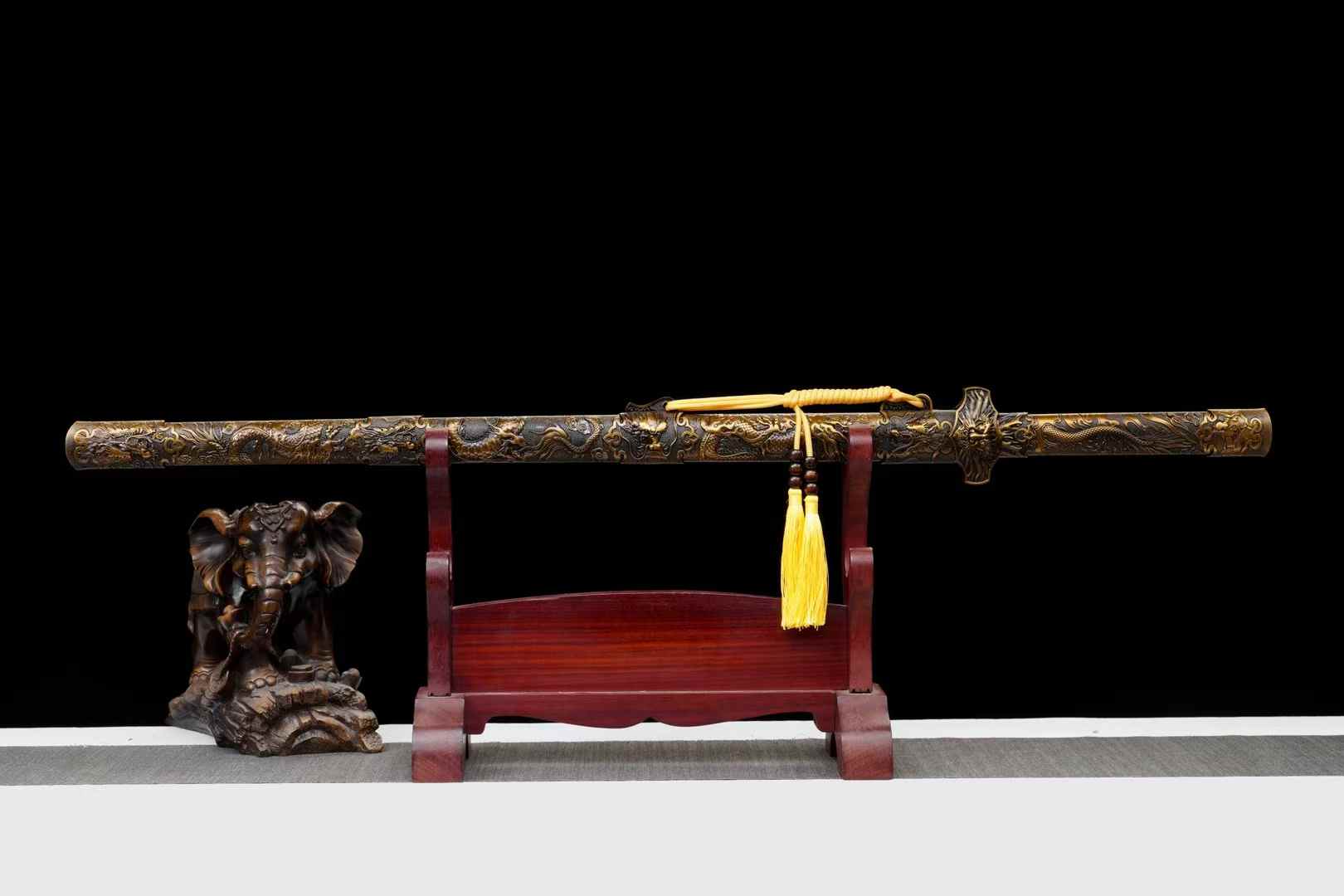 Yaolong Jian | Hand-Forged High Manganese Steel Chinese Sword with Alloy Dragon Relief Fittings & Scabbard