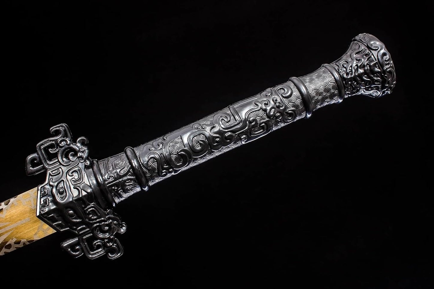 Golden Han Jian – Pattern Engraved Chinese Straight Sword with Blue Scabbard - Chinese Sword store
