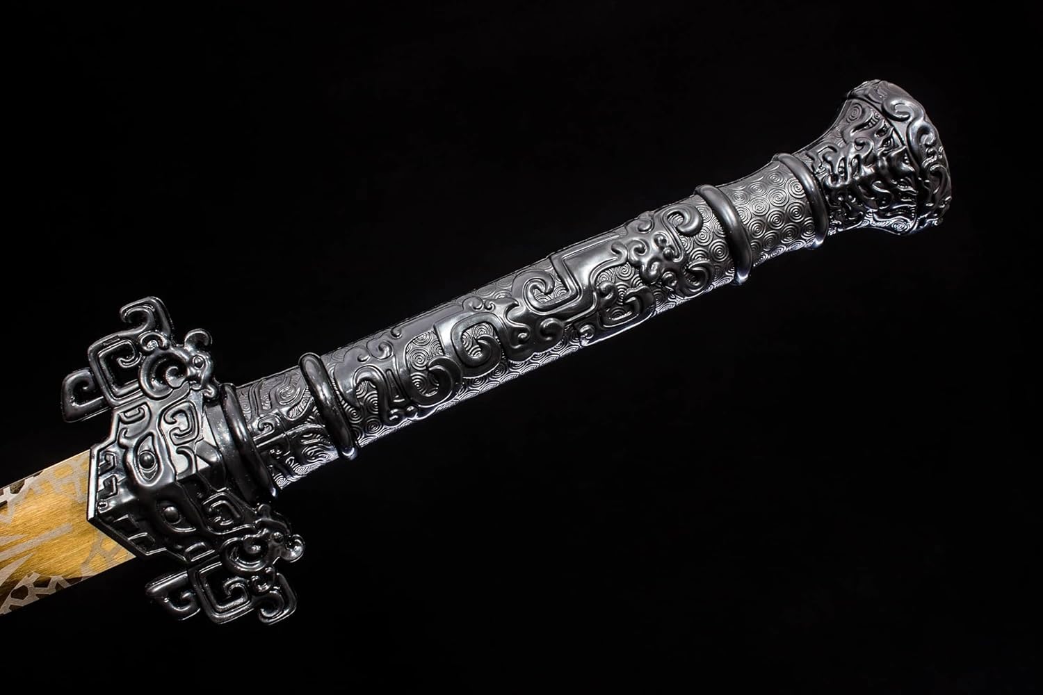 Golden Han Jian – Pattern Engraved Chinese Straight Sword with Blue Scabbard - Chinese Sword store