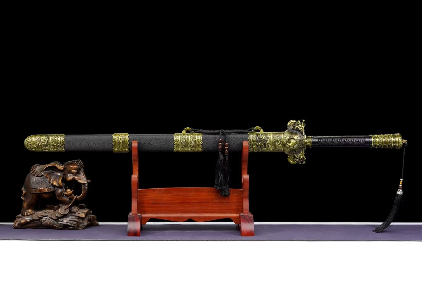 Bagua Jian | Hand-Forged High Manganese Steel Chinese Sword with Etched Blade & Leather-Wrapped Scabbard