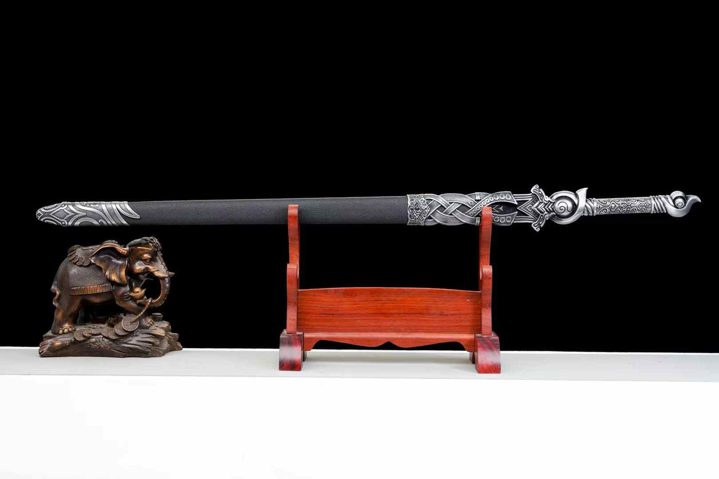 Haoque Han Jian | Hand-Forged High Manganese Steel Chinese Sword with One-Piece Alloy Handle & Wood Scabbard