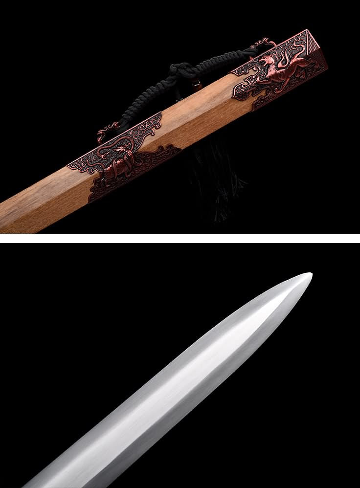 Four Beasts Han Jian wooden scabbard fitting and polished blade tip