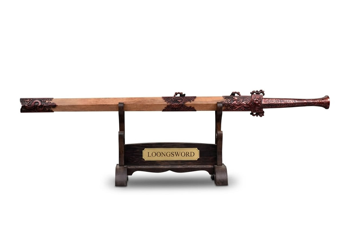 Four Beasts Han Jian sheathed on a display stand; stand not included