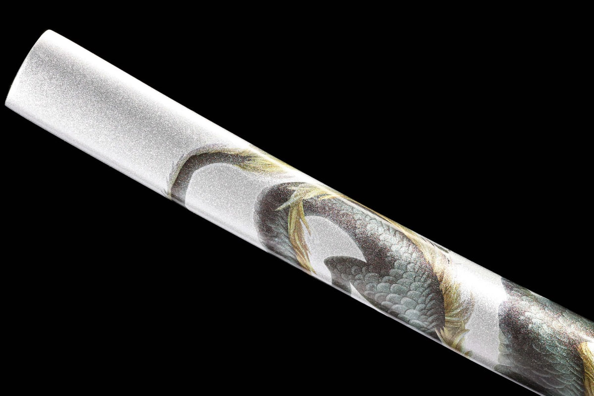 Painted Green Dragon motif on piano-lacquer wood scabbard