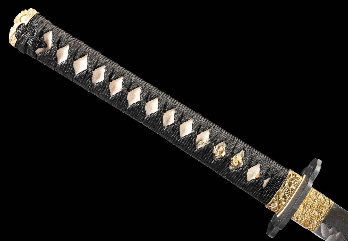 Black cotton wrap over genuine rayskin katana handle