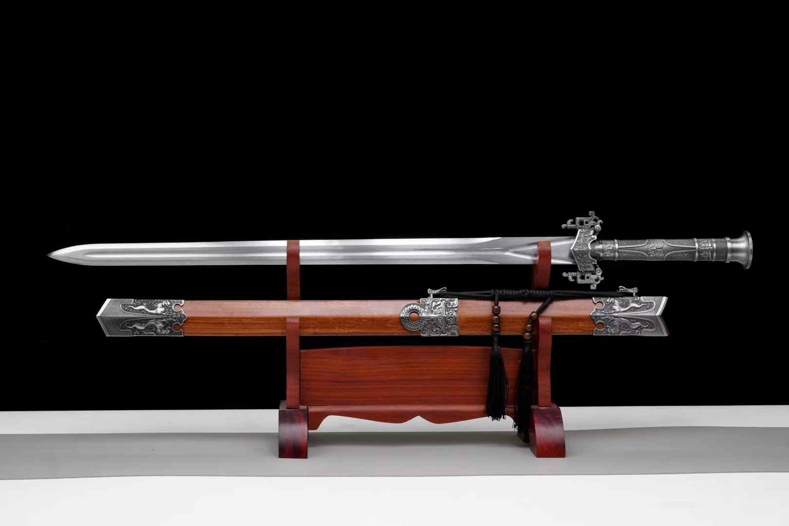 Han Jian Sword | Hand-Forged High Manganese Steel Chinese Jian with Rosewood Scabbard & Alloy Fittings