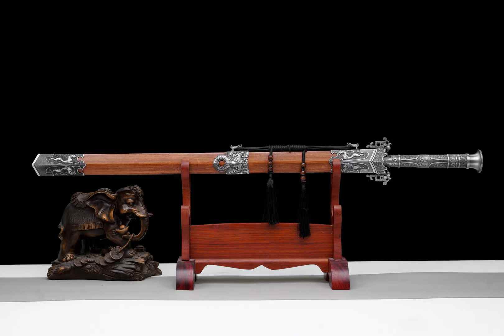 Han Jian Sword | Hand-Forged High Manganese Steel Chinese Jian with Rosewood Scabbard & Alloy Fittings