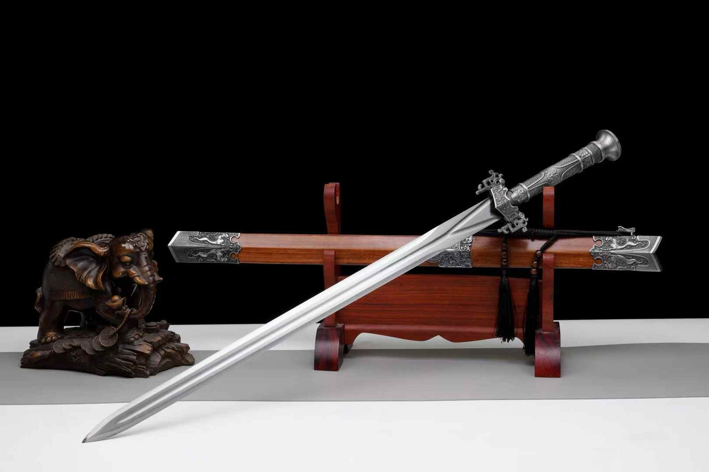 Han Jian Sword | Hand-Forged High Manganese Steel Chinese Jian with Rosewood Scabbard & Alloy Fittings
