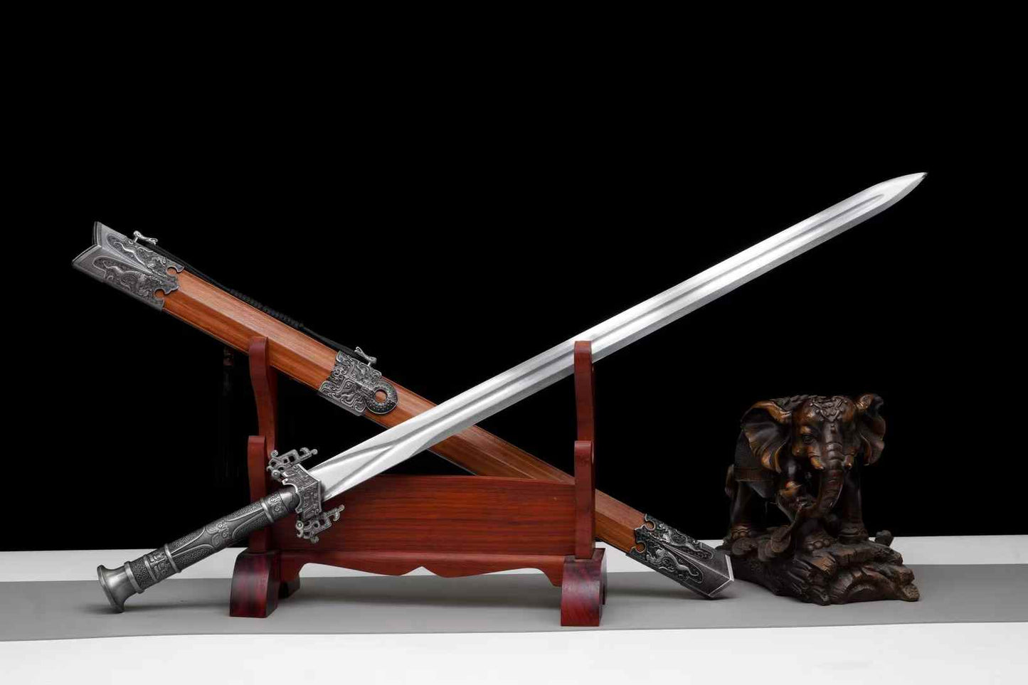 Han Jian Sword | Hand-Forged High Manganese Steel Chinese Jian with Rosewood Scabbard & Alloy Fittings