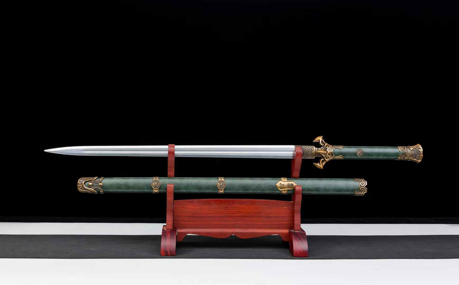 Huashan Jian with dark green scabbard and alloy fittings