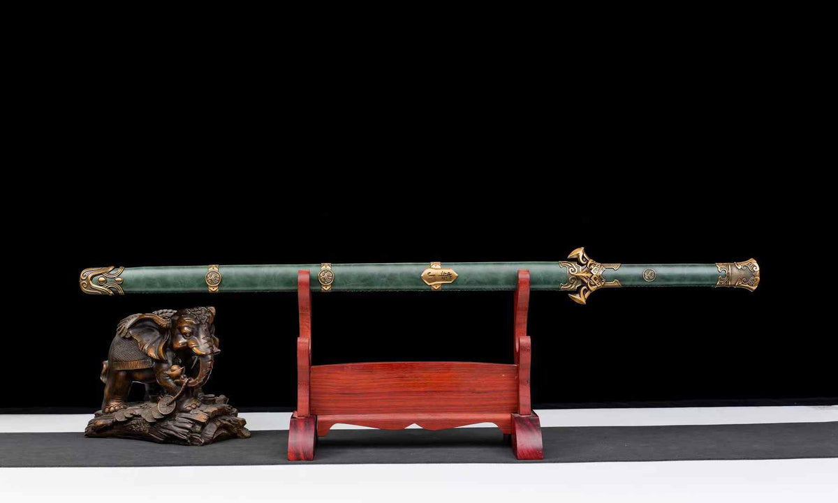 Sheathed Huashan Jian with dark green faux leather exterior