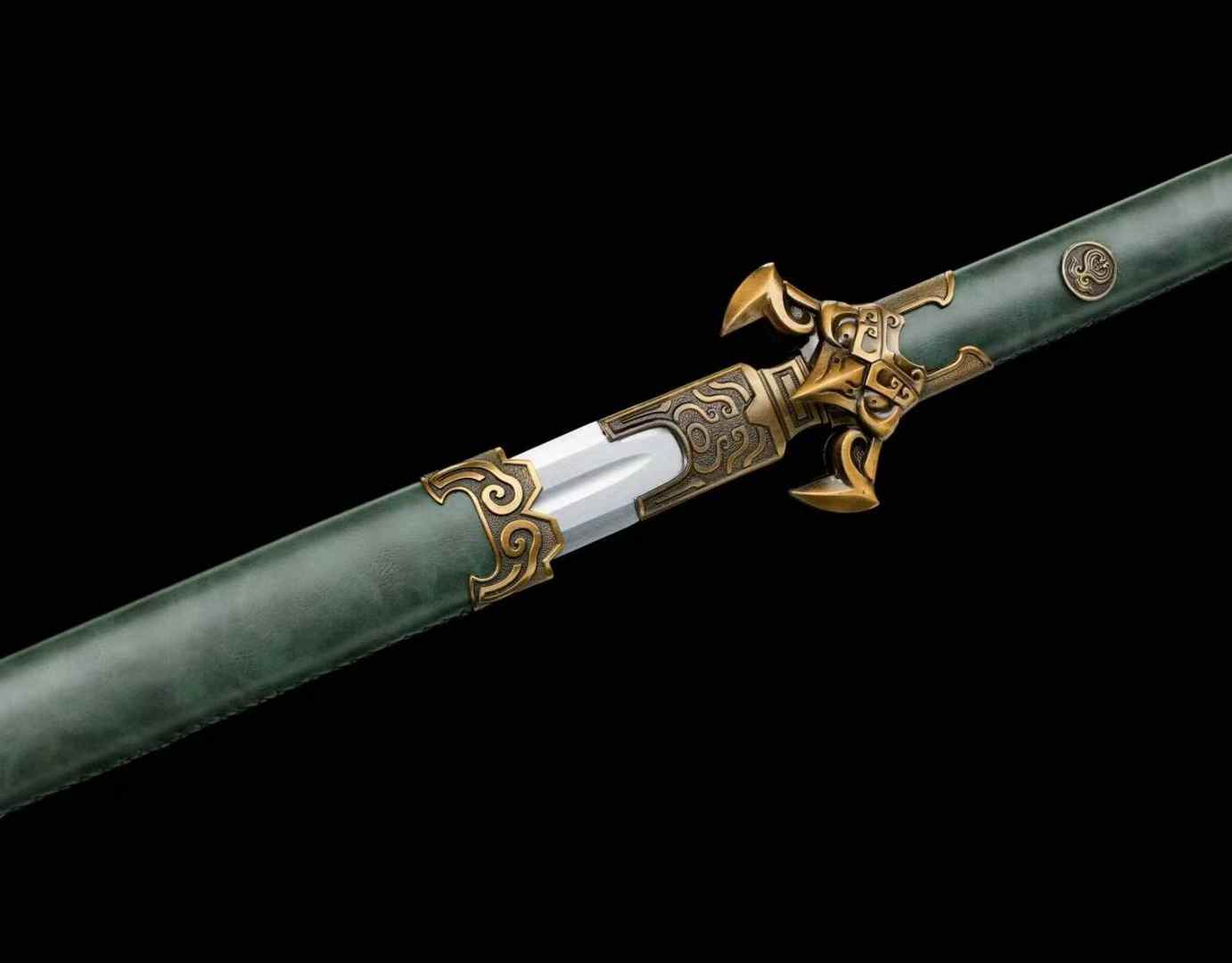 Dark green Huashan Jian scabbard throat and fittings